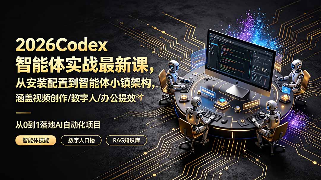 （19237期）2026Codex智能体实战最新课，从安装配置到智能体小镇架构，涵盖视频创作/数字人/办公提效全技能-小二项目网