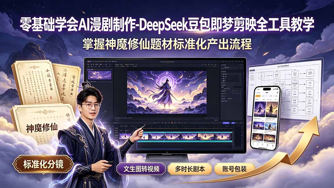 （19263期）零基础学会AI漫剧制作-DeepSeek豆包即梦剪映全工具教学，掌握神魔修仙题材标准化产出流程-小二项目网
