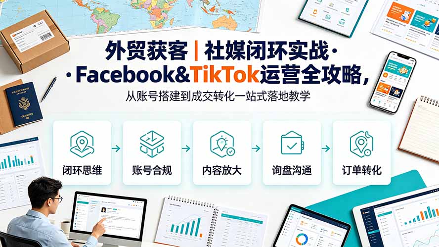 （19526期）外贸获客｜社媒闭环实战·Facebook&TikTok运营全攻略，从账号搭建到成交转化一站式落地教学-小二项目网