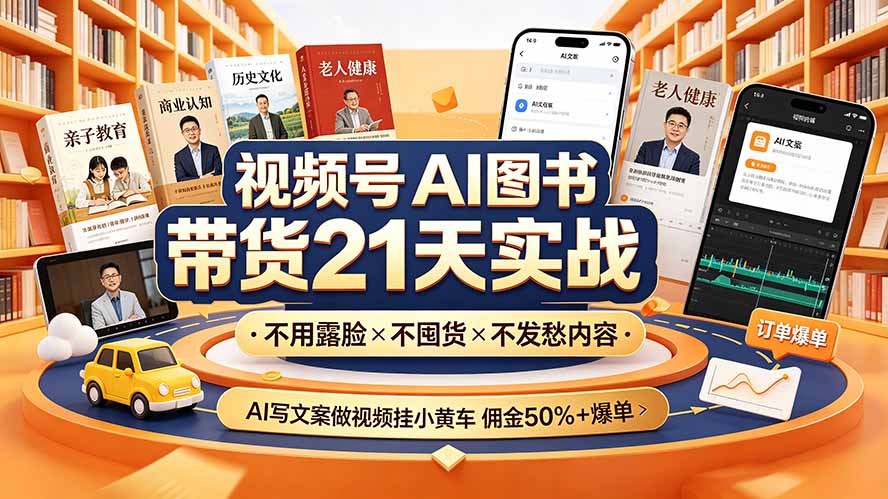 （19476期）视频号AI图书带货21天实战：不用露脸×不囤货×不发愁内容，AI写文案做视频挂小黄车，佣金50%+爆单-小二项目网