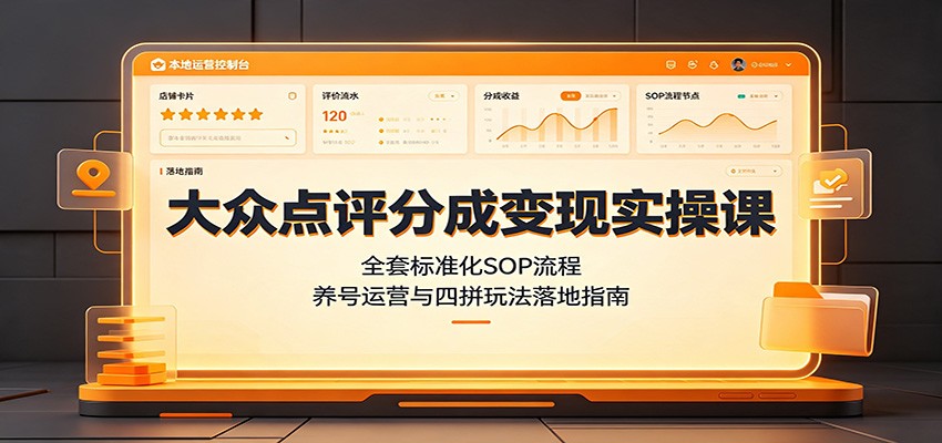 大众点评分成变现实操课：全套标准化SOP流程，养号运营与四拼玩法落地指南-小二项目网