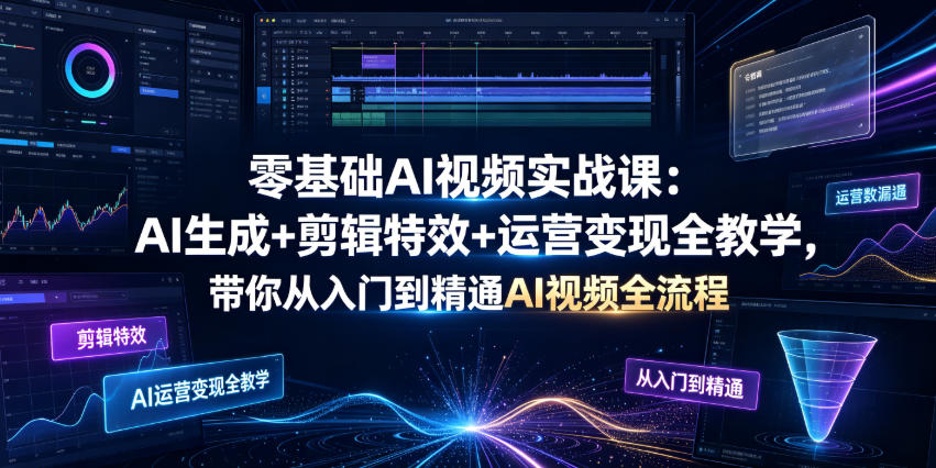 零基础AI视频实战课：AI生成+剪辑特效+运营变现全教学，带你从入门到精通AI视频全流程-小二项目网