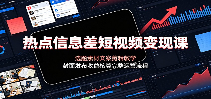 热点信息差短视频变现课：选题素材文案剪辑教学，封面发布收益核算完整运营流程-小二项目网