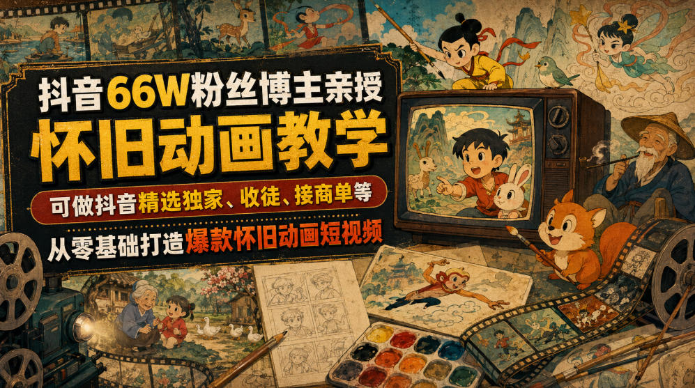 抖音66W粉丝博主亲授怀旧动画教学，可做抖音精选独家、收徒、接商单等，从零基础打造爆款怀旧动画短视频-小二项目网
