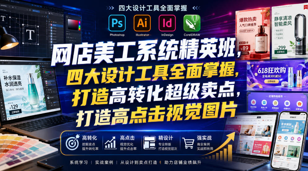 网店美工系统精英班，四大设计工具全面掌握，打造高转化超级卖点，打造高点击视觉图片（2026年7月）-小二项目网