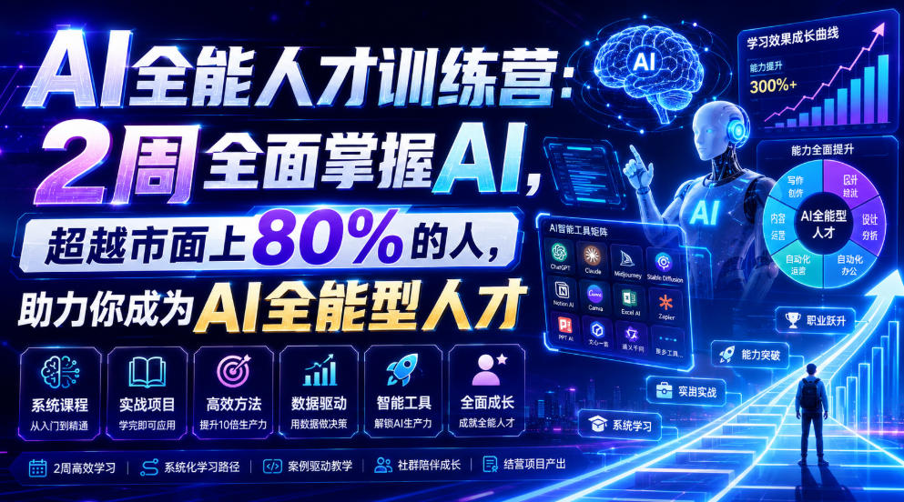 AI全能人才训练营：2周全面掌握AI，超越市面上80%的人，助力你成为AI全能型人才-小二项目网