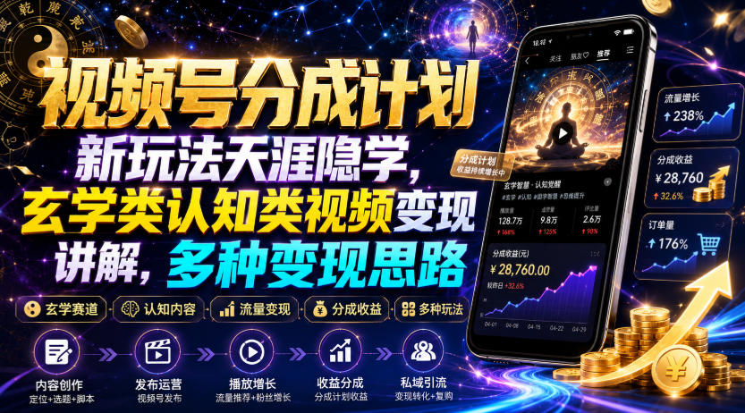 视频号分成计划新玩法天涯隐学，玄学类认知类视频变现讲解，多种变现思路-小二项目网