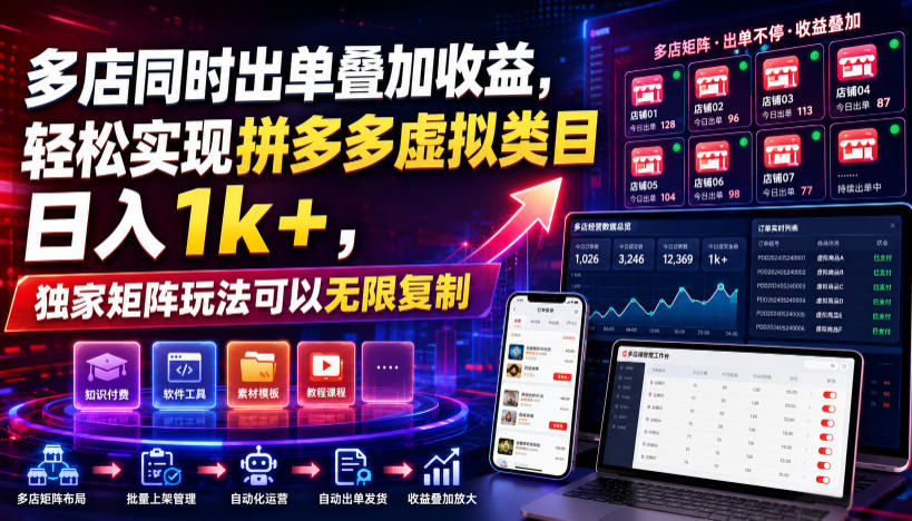 多店同时出单叠加收益，轻松实现拼多多虚拟类目日入1k+，独家矩阵玩法可以无限复制【揭秘】-小二项目网