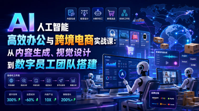 AI人工智能高效办公与跨境电商实战课：从内容生成、视觉设计到数字员工团队搭建-小二项目网