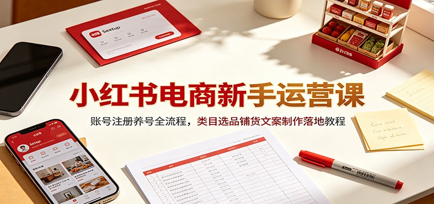 小红书电商新手运营课：账号注册养号全流程，类目选品铺货文案制作落地教程-小二项目网