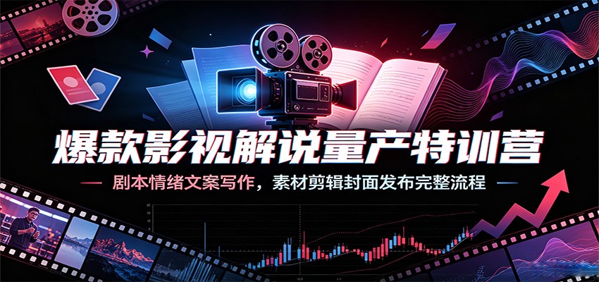 爆款影视解说量产特训营：剧本情绪文案写作，素材剪辑封面发布完整流程-小二项目网
