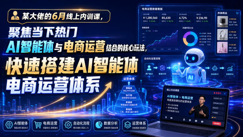 某大佬的6月线上内训课，聚焦当下热门AI智能体与电商运营结合的核心玩法，快速搭建AI智能体电商运营体系-小二项目网