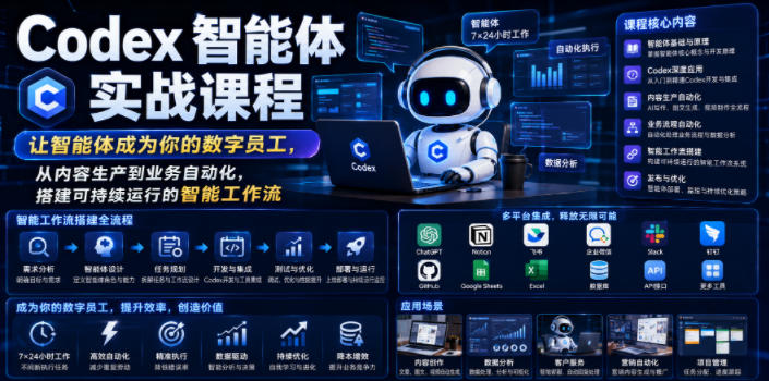 Codex智能体实战课程，让智能体成为你的数字员工，从内容生产到业务自动化，搭建可持续运行的智能工作流-小二项目网