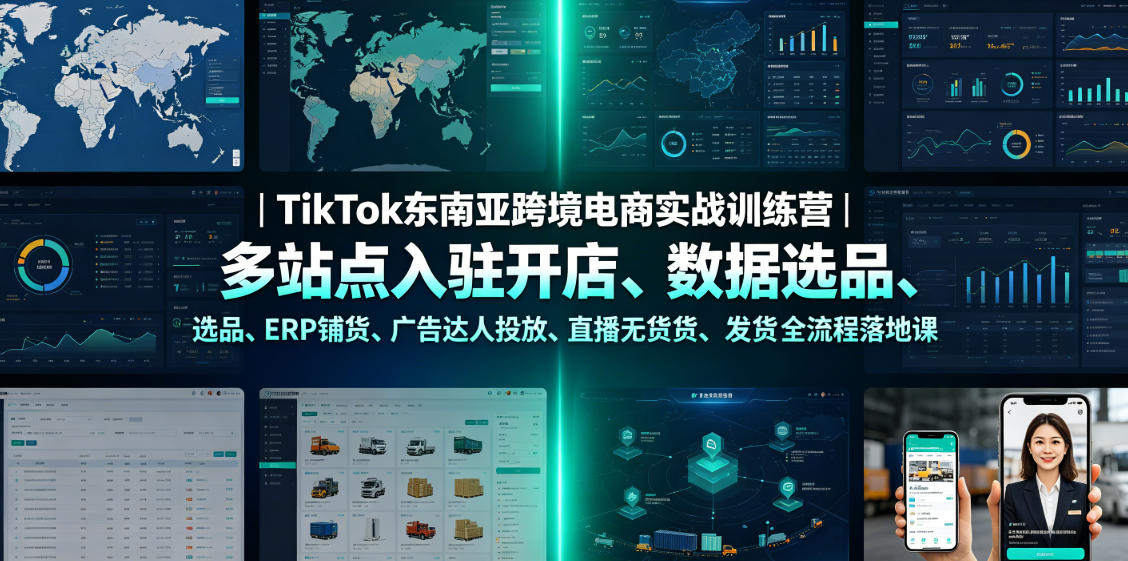 TikTok东南亚跨境电商实战训练营｜多站点入驻开店、数据选品、ERP铺货、广告达人投放、直播无货源发货全流程落地课-小二项目网