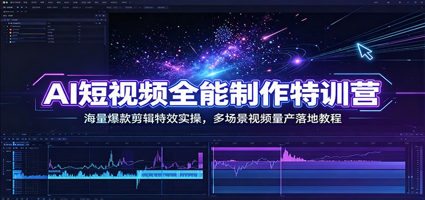 AI短视频全能制作特训营：海量爆款剪辑特效实操，多场景视频量产落地教程-小二项目网