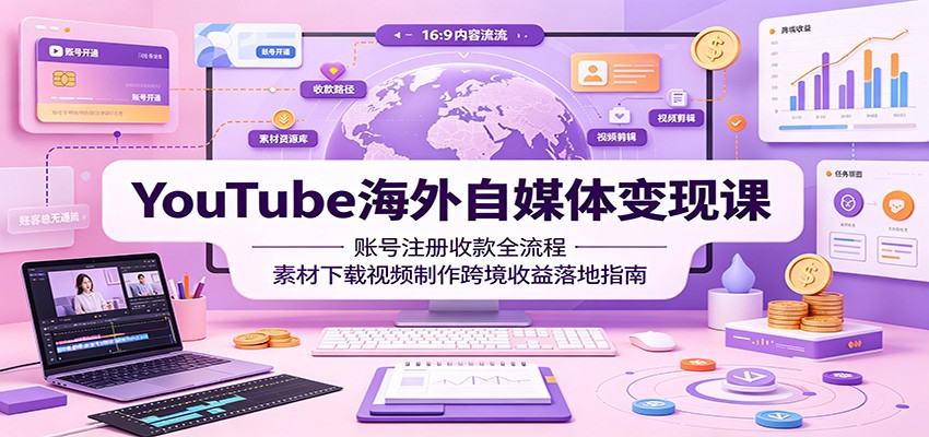 YouTube海外自媒体变现课：账号注册收款全流程，素材下载视频制作跨境收益落地指南-小二项目网