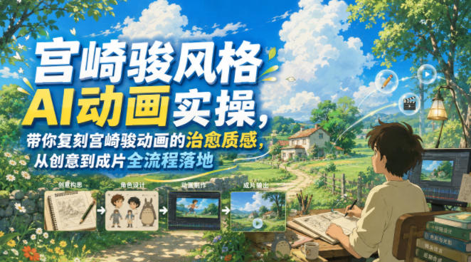 宫崎骏风格AI动画实操，带你复刻宫崎骏动画的治愈质感，从创意到成片全流程落地-小二项目网