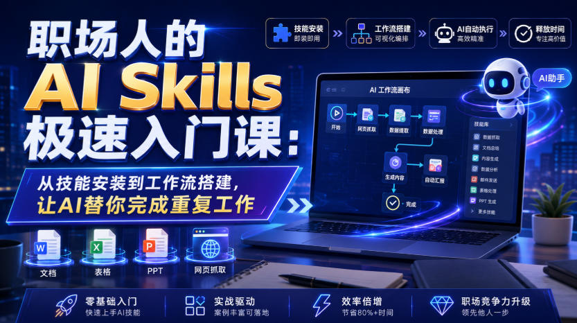 职场人的AI Skills极速入门课：从技能安装到工作流搭建，让AI替你完成重复工作-小二项目网