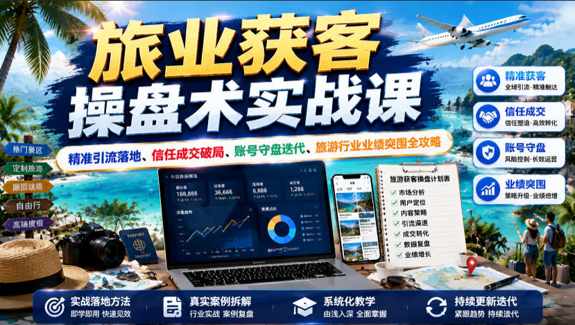 旅业获客操盘术实战课｜精准引流落地、信任成交破局、账号守盘迭代、旅游行业业绩突围全攻略-小二项目网