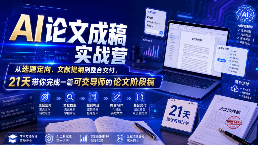 AI论文成稿实战营，从选题定向、文献提纲到整合交付，21天带你完成一篇可交导师的论文阶段稿-小二项目网