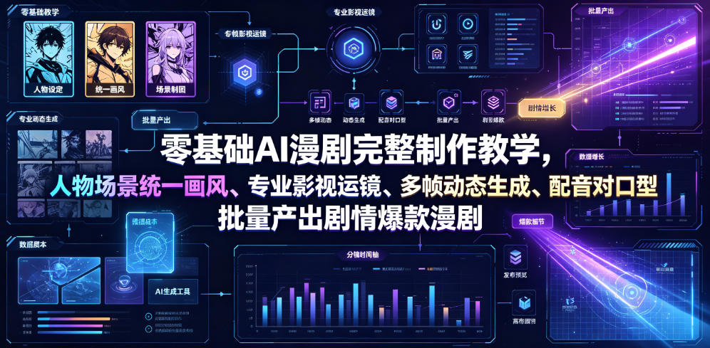 零基础AI漫剧完整制作教学，人物场景统一画风、专业影视运镜、多帧动态生成、配音对口型，批量产出剧情爆款漫剧-小二项目网