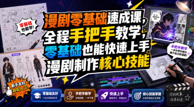 漫剧零基础速成课，全程手把手教学，零基础也能快速上手漫剧制作核心技能-小二项目网