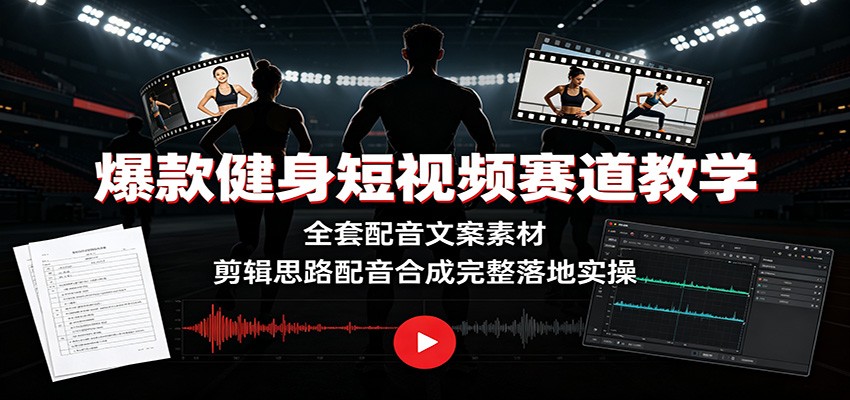 爆款健身短视频赛道教学：全套配音文案素材，剪辑思路配音合成完整落地实操-小二项目网