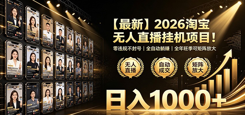 最新2026淘宝无人直播挂机项目！零违规不封号，全自动躺赚，日入1000+-小二项目网