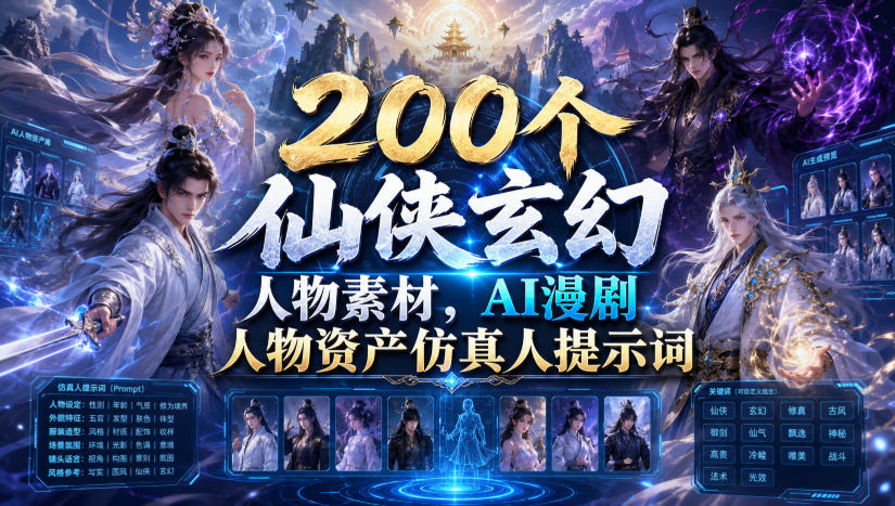 200个仙侠玄幻人物素材，AI漫剧人物资产仿真人提示词-小二项目网