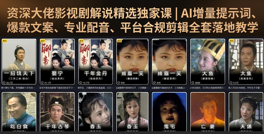 资深大佬影视剧解说精选独家课｜AI增量提示词、爆款文案、专业配音、平台合规剪辑全套落地教学-小二项目网