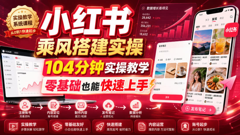 小红书乘风搭建实操，104分钟实操教学，零基础也能快速上手-小二项目网