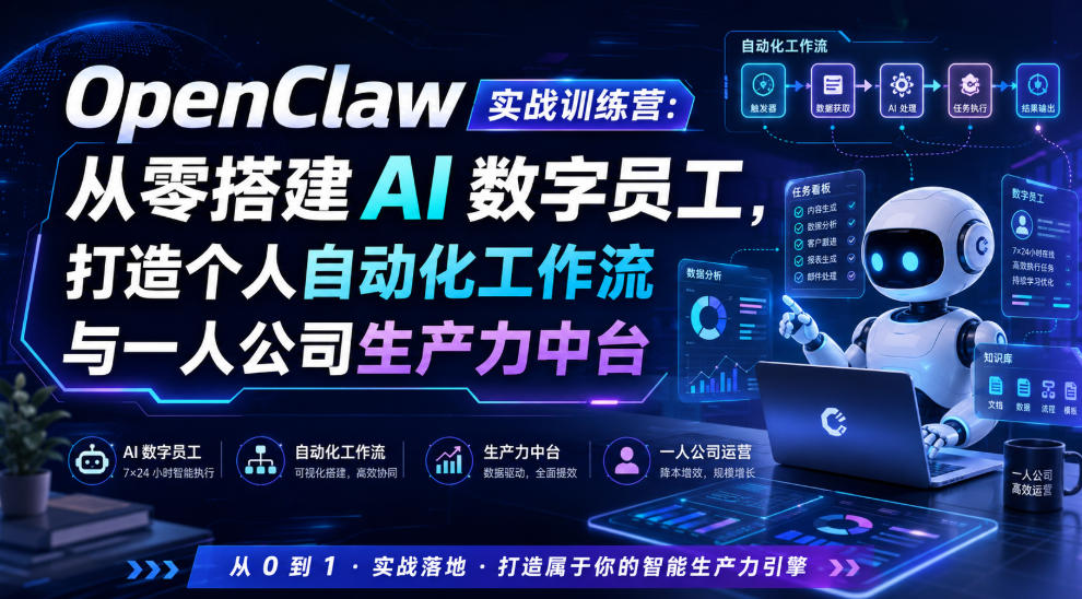 OpenClaw实战训练营：从零搭建AI数字员工，打造个人自动化工作流与一人公司生产力中台-小二项目网