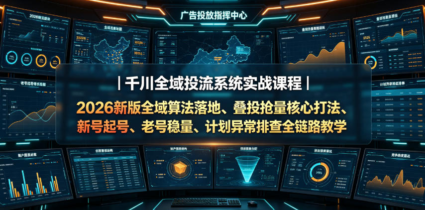 千川全域投流系统实战课程｜2026新版全域算法落地、叠投抢量核心打法、新号起号、老号稳量、计划异常排查全链路教学-小二项目网