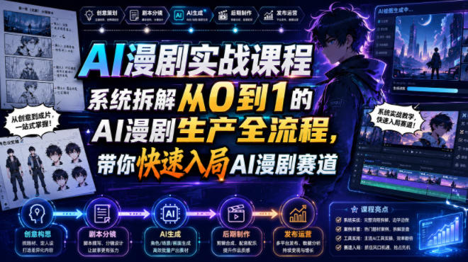 AI漫剧实战课程，系统拆解从0到1的AI漫剧生产全流程，带你快速入局AI漫剧赛道-小二项目网
