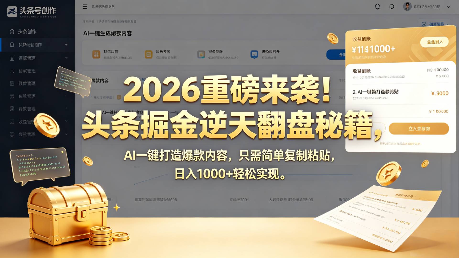 2026 重磅来袭！头条掘金逆天翻盘秘籍，AI 一键打造爆款内容，只需简单复制粘贴，日入 1000 + 轻松实现！-小二项目网
