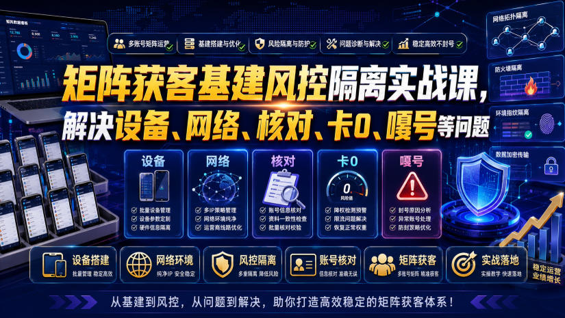 矩阵获客基建风控隔离实战课，解决设备、网络、核对、卡0、嘎号等问题-小二项目网