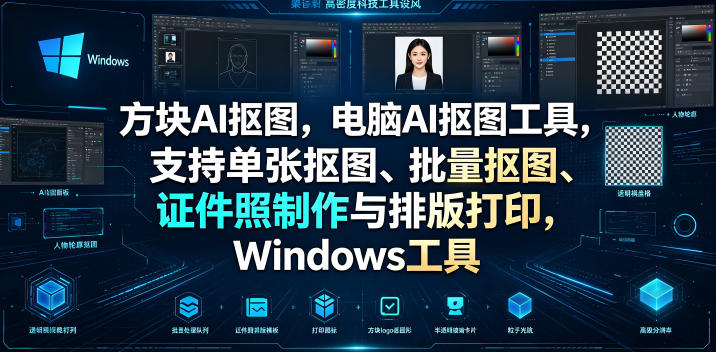方块AI抠图，电脑AI抠图工具，支持单张抠图、批量抠图、证件照制作与排版打印，Windows工具-小二项目网