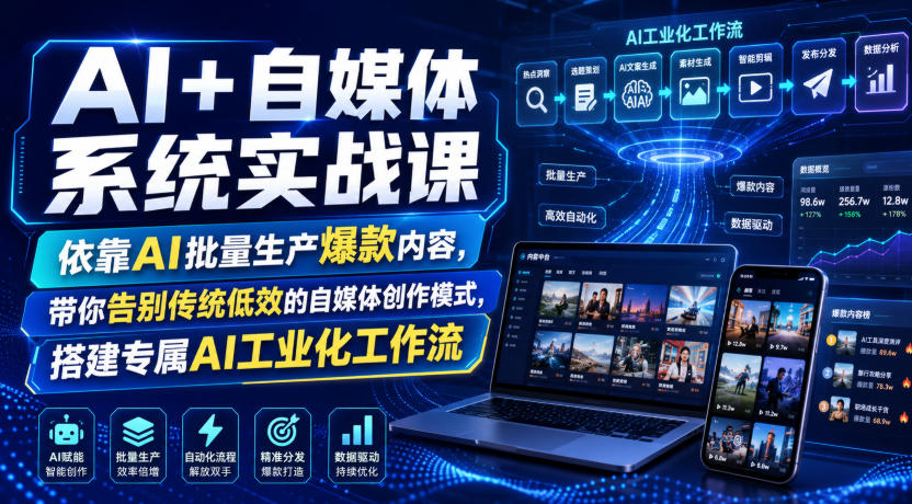 AI+自媒体系统实战课，依靠AI批量生产爆款内容，带你告别传统低效的自媒体创作模式，搭建专属AI工业化工作流-小二项目网
