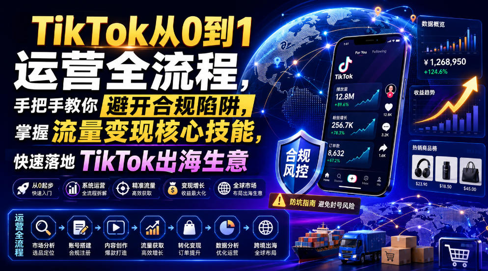 TikTok从0到1运营全流程，手把手教你避开合规陷阱，掌握流量变现核心技能，快速落地TikTok出海生意（更新7月）-小二项目网
