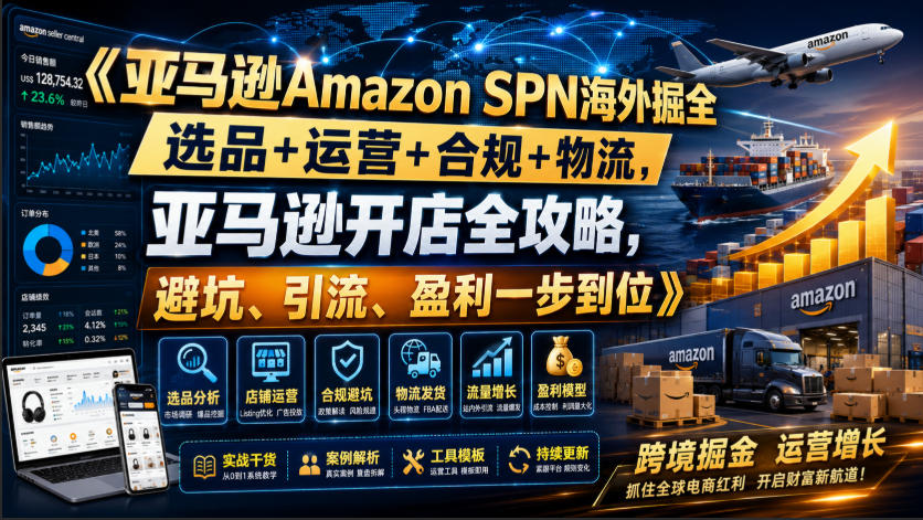 亚马逊Amazon SPN海外掘全，选品+运营+合规+物流，亚马逊开店全攻略，避坑、引流、盈利一步到位-小二项目网