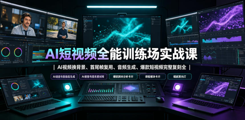 AI短视频全能训练场实战课｜AI视频换背景、首尾帧复用、音频生成、爆款短视频完整复刻全套实操教学-小二项目网