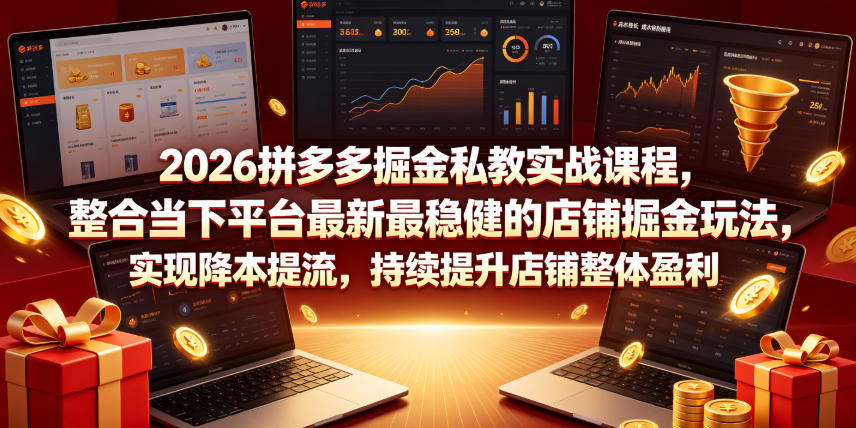 2026拼多多掘金私教实战课程，整合当下平台最新最稳健的店铺掘金玩法，实现降本提流，持续提升店铺整体盈利-小二项目网