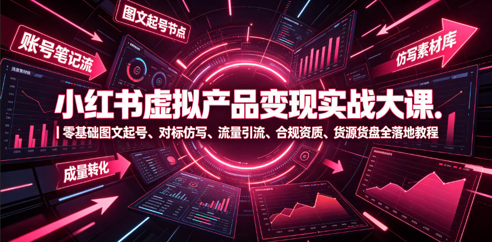 小红书虚拟产品变现实战大课｜零基础图文起号、对标仿写、流量引流、合规资质、货源货盘全落地教程-小二项目网