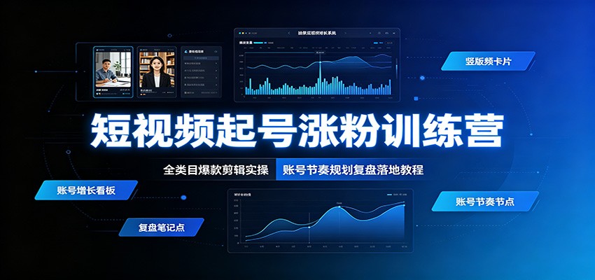 短视频起号涨粉训练营：全类目爆款剪辑实操，账号节奏规划复盘落地教程-小二项目网