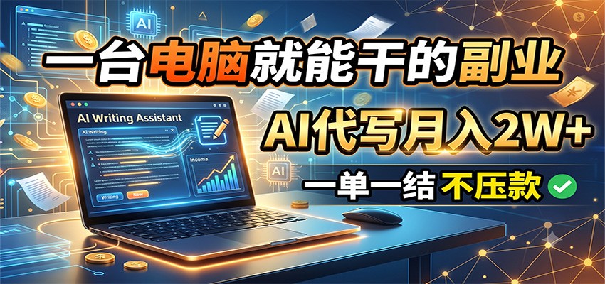 一台电脑就能干的副业，AI代写月入2W+，一单一结不压款-小二项目网