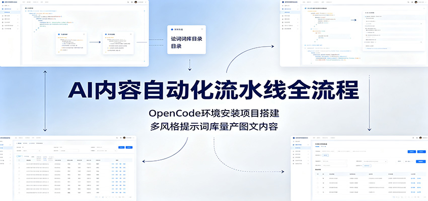 AI内容自动化流水线全流程：OpenCode环境安装项目搭建，多风格提示词库量产图文内容-小二项目网