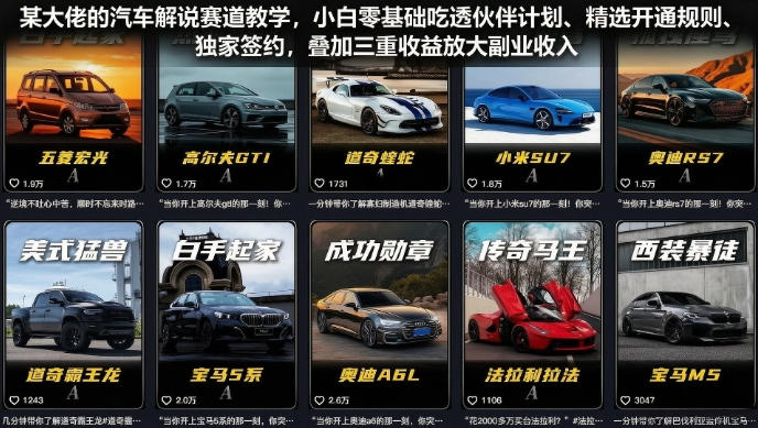 某大佬的汽车解说赛道教学，小白零基础吃透伙伴计划、精选开通规则、独家签约，叠加三重收益放大副业收入-小二项目网