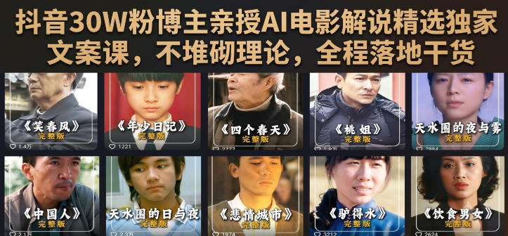 抖音30W粉博主亲授AI电影解说精选独家文案课，不堆砌理论，全程落地干货-小二项目网