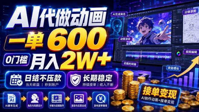 AI代做动画，一单600，0门槛月入2W+，日结不压款，长期稳定【揭秘】-小二项目网