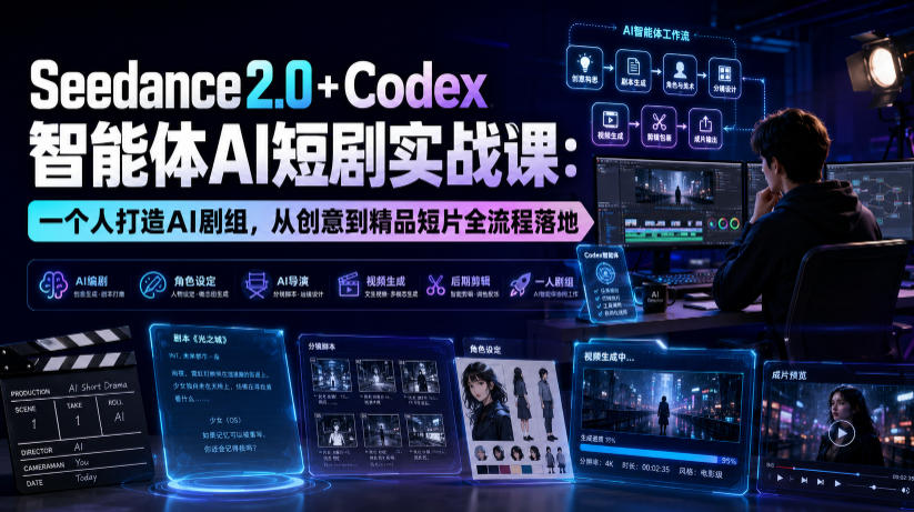 Seedance2.0+Codex智能体AI短剧实战课：一个人打造AI剧组，从创意到精品短片全流程-小二项目网